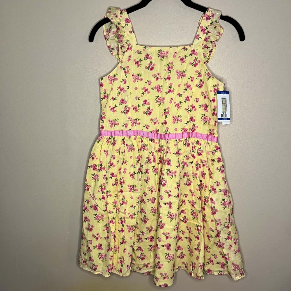 Zunie Girls Large 10/12 Yellow and Pink Floral Midi Sun Dress